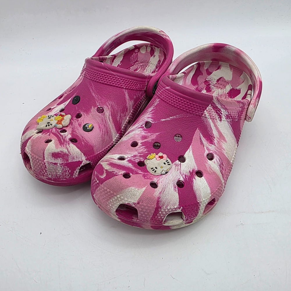 Crocs Women's Girls PInk White Marble Color. Size 6 Hello Kitty